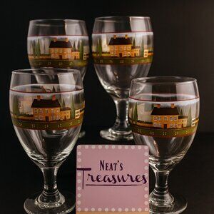 Block Gear COUNTRY VILLAGE Animal Farm 18oz Glass Wine Tea Goblet Glasses Set 4